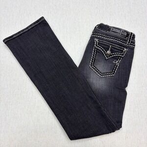 LA Idol USA Womens Bootcut Jeans Black Faded Thick Stitch Y2K Size 7 W30 L34
